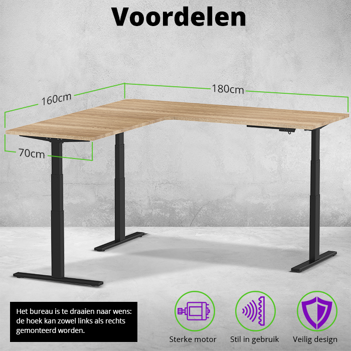 E-fit zit-sta hoekbureau 180x160x70