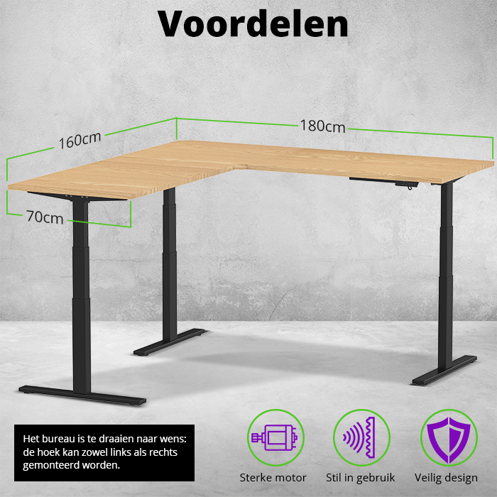 E-fit zit-sta hoekbureau 180x160x70