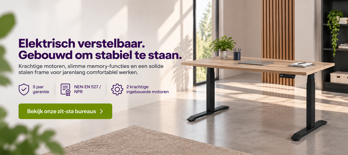 Elektrisch zit-sta bureau met 2 krachtige motoren, memory-functie en stabiel zwart frame