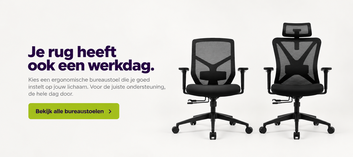 Twee ergonomische bureaustoelen met verstelbare lendensteun en armleuningen