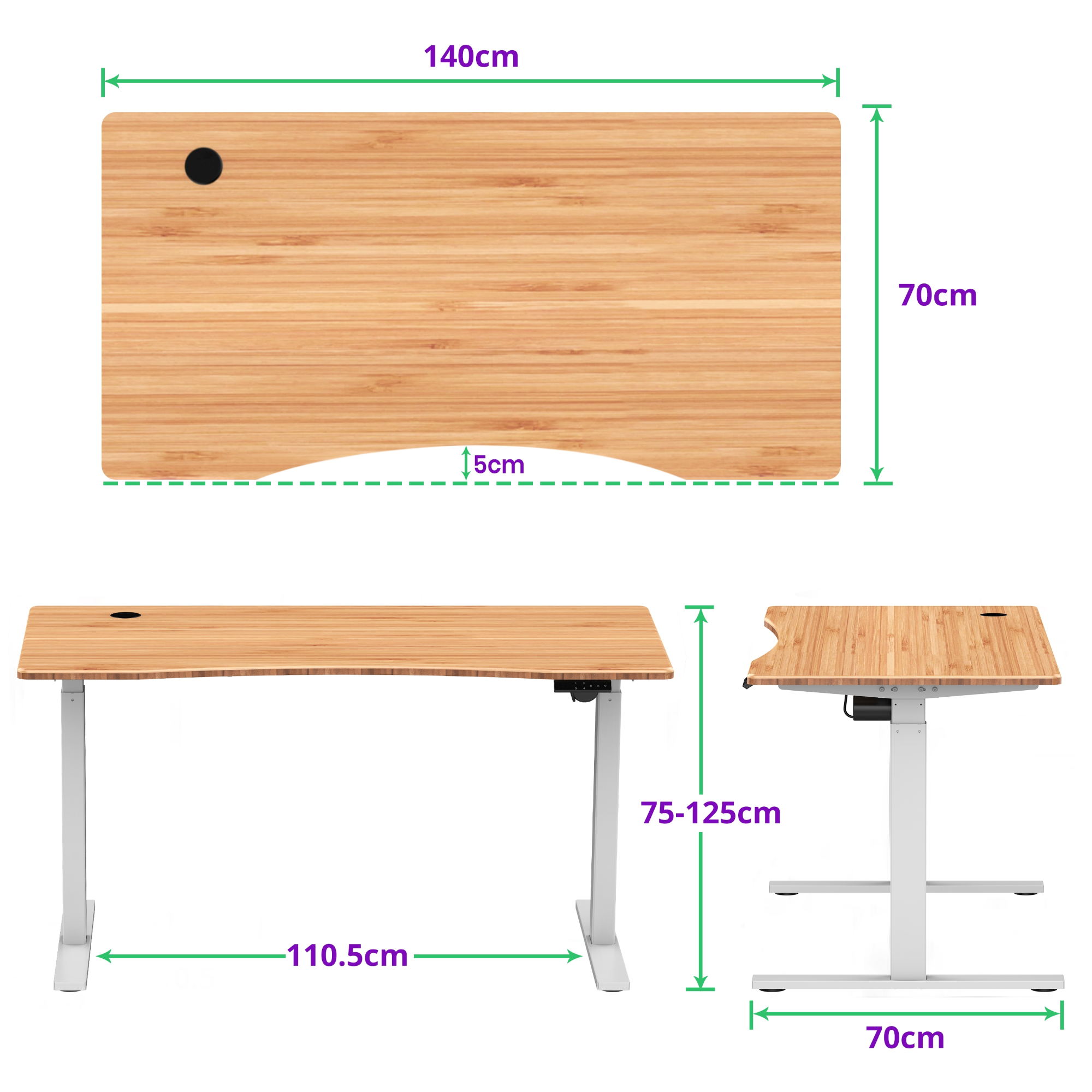 E-base elektrisch zit-sta bureau 140x70