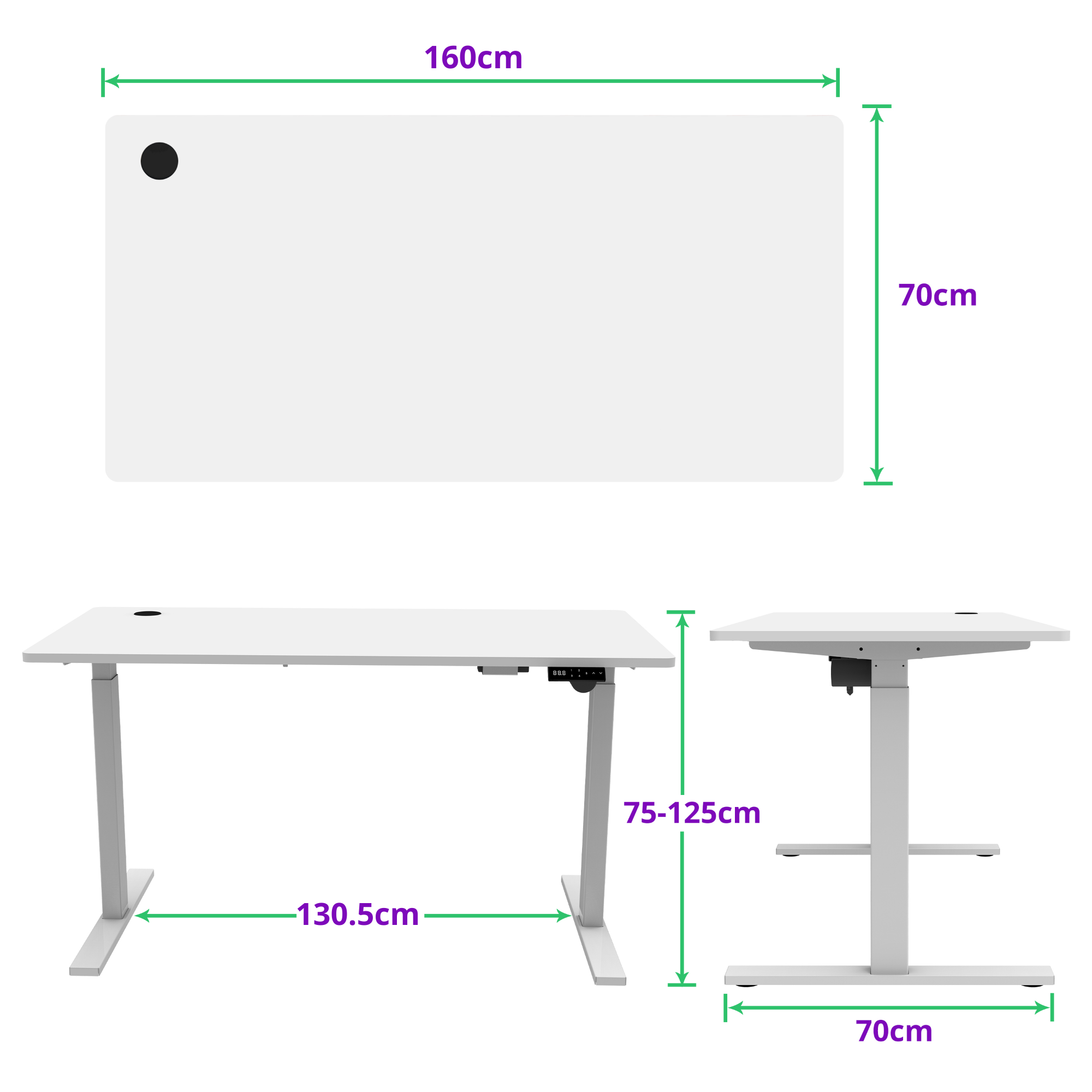 E-base elektrisch zit-sta bureau 160x70
