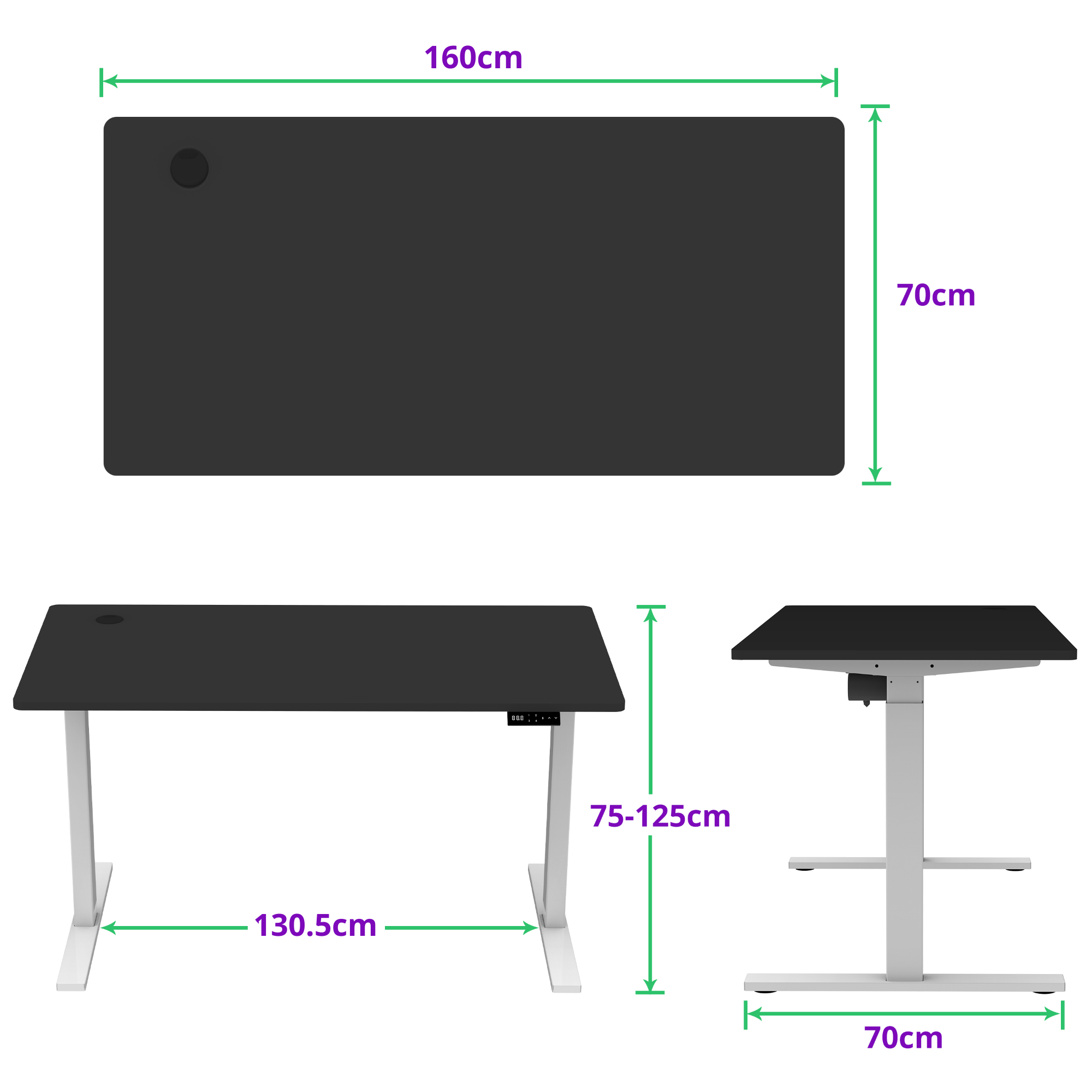 E-base elektrisch zit-sta bureau 160x70