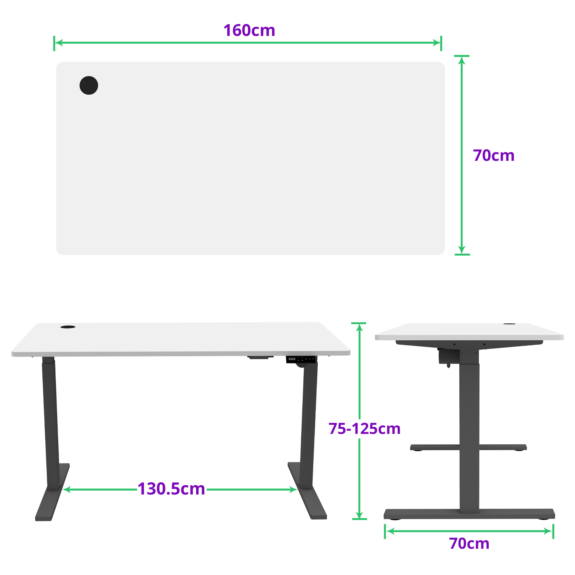 E-base elektrisch zit-sta bureau 160x70