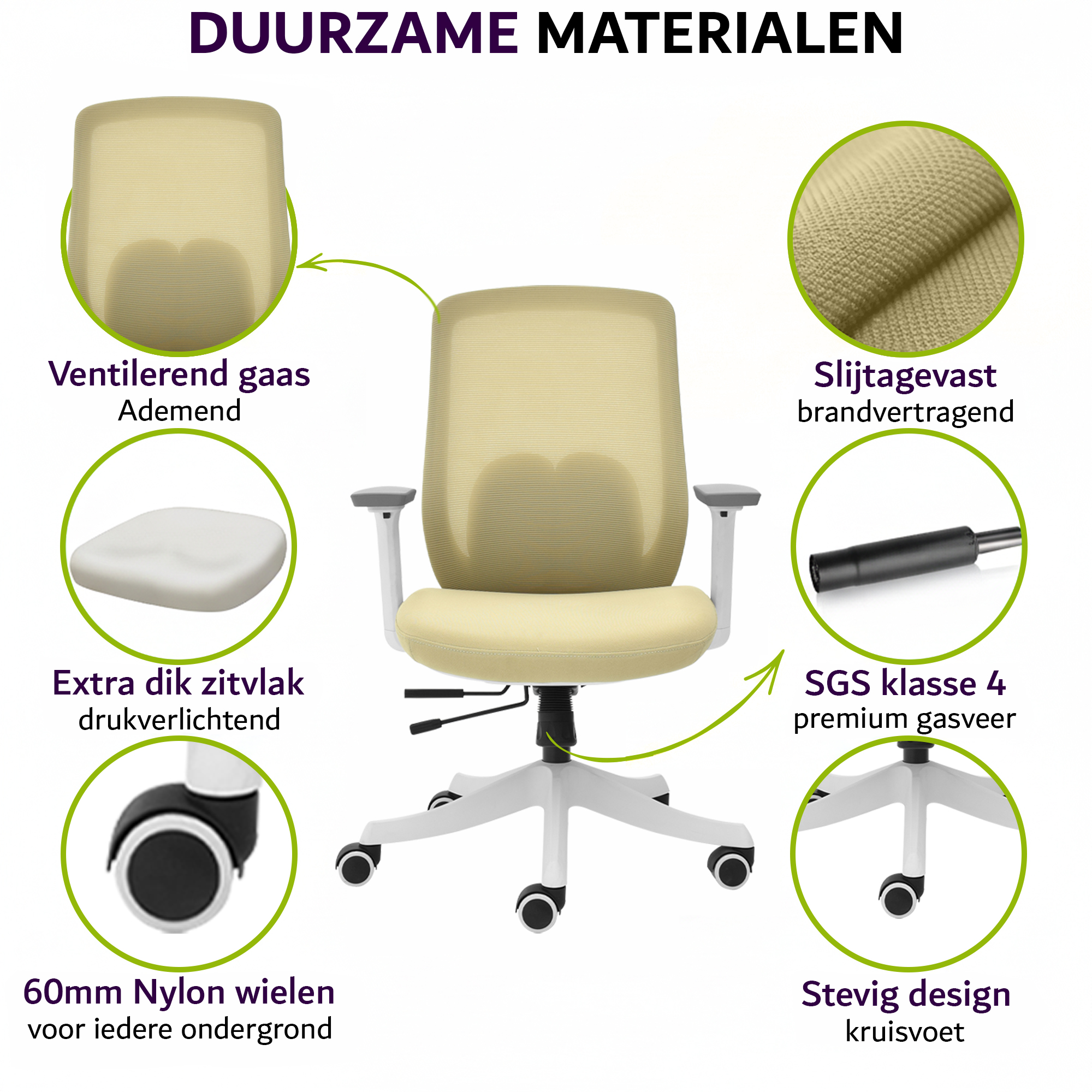 Liva Bureaustoel Beige Wit NEN-1335