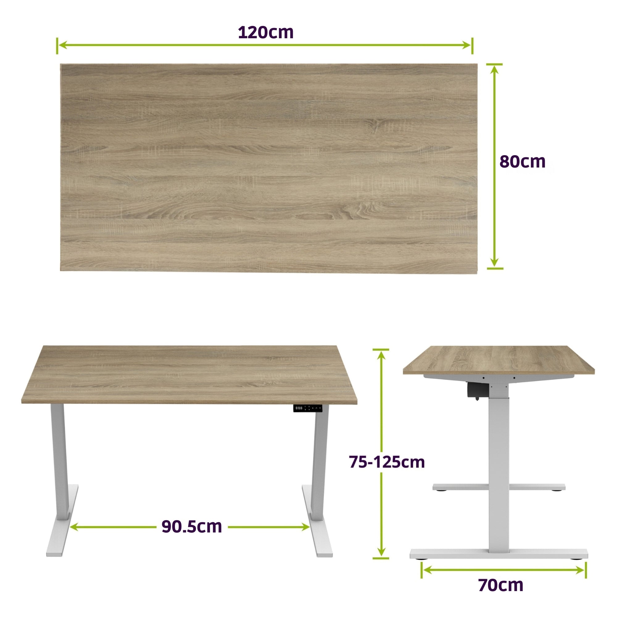 E-base elektrisch zit-sta bureau 120x80