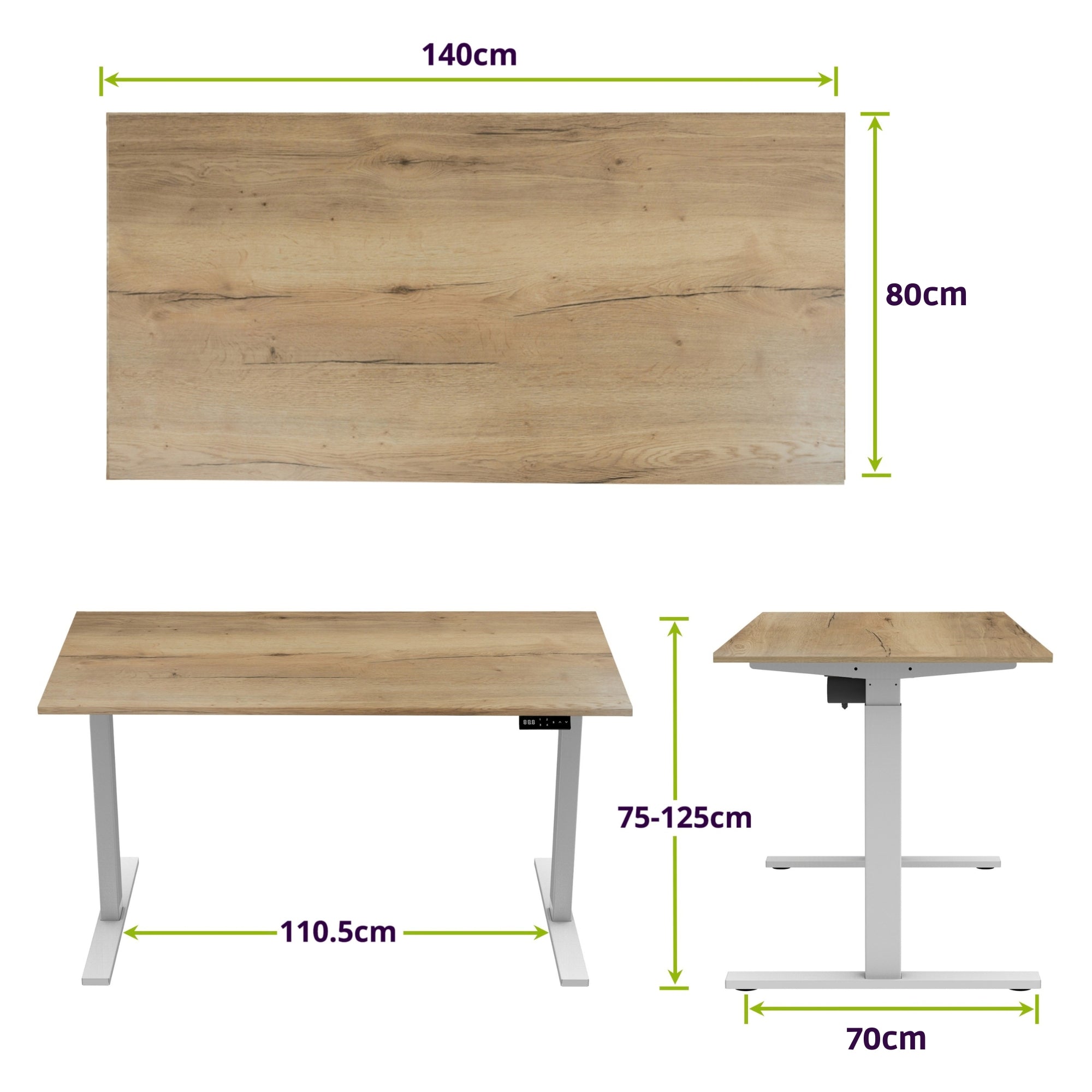 E-base elektrisch zit-sta bureau 140x80