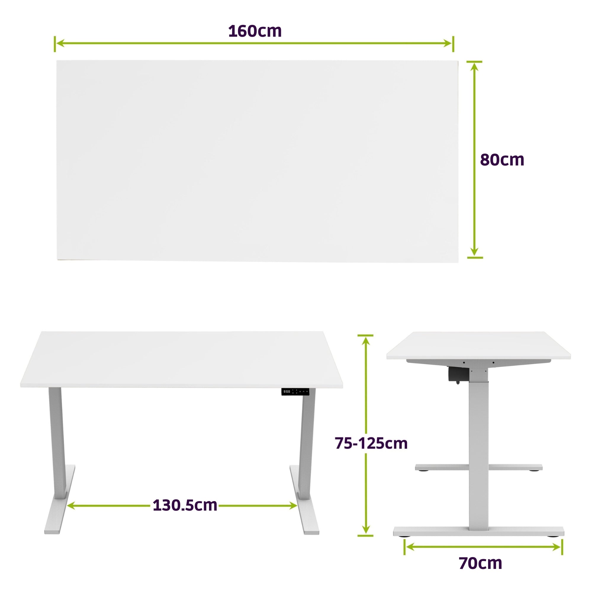 E-base elektrisch zit-sta bureau 160x80