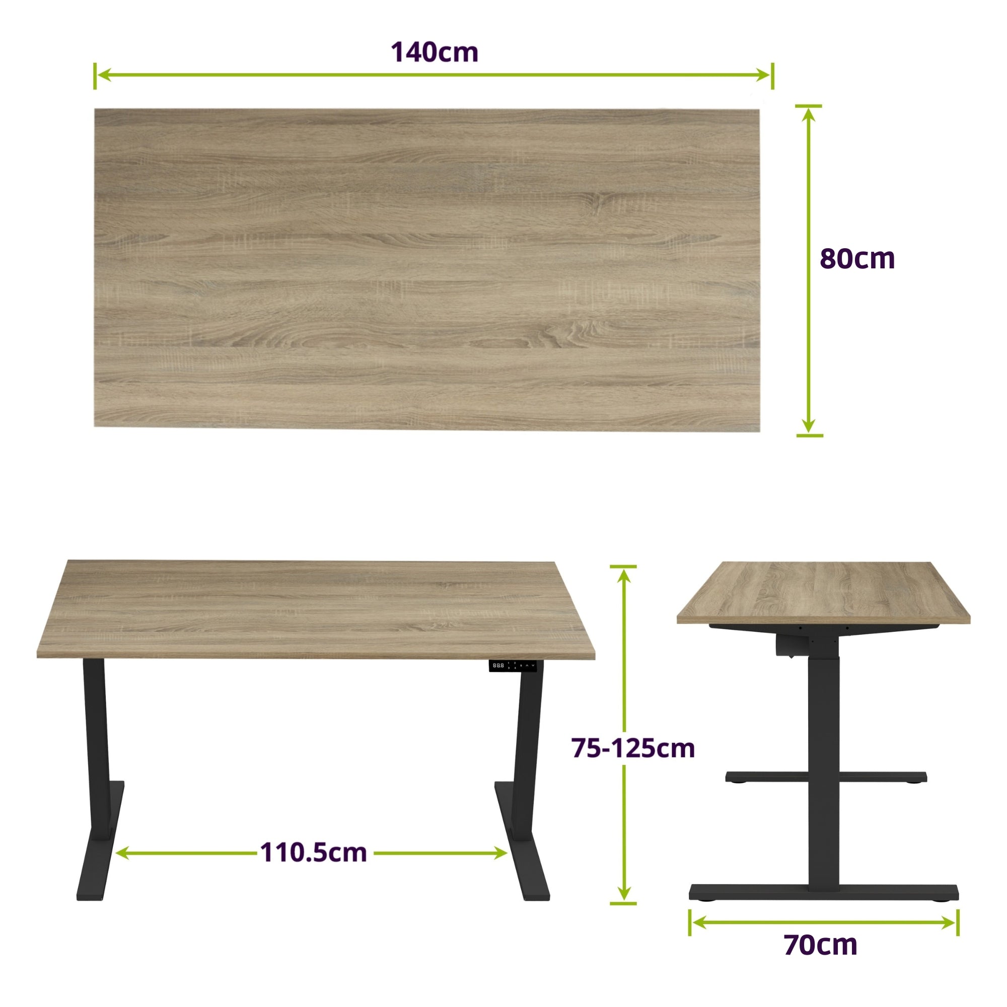 E-base elektrisch zit-sta bureau 140x80