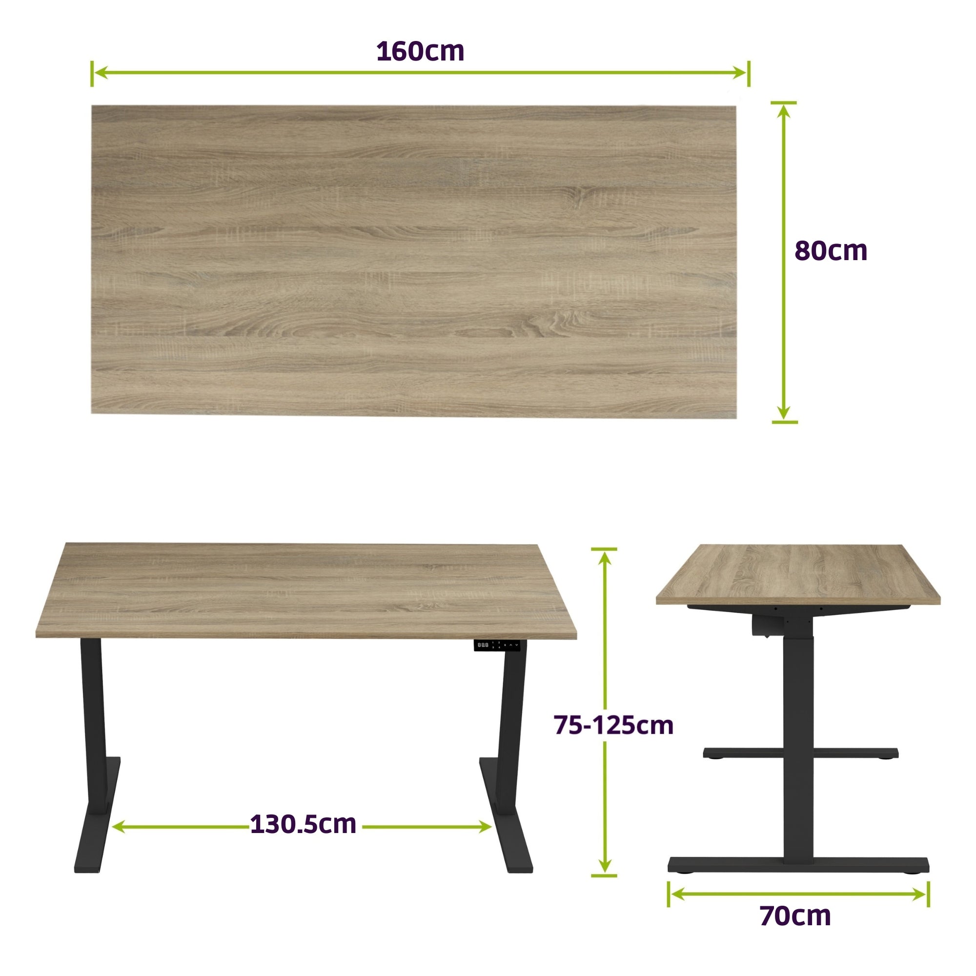 E-base elektrisch zit-sta bureau 160x80