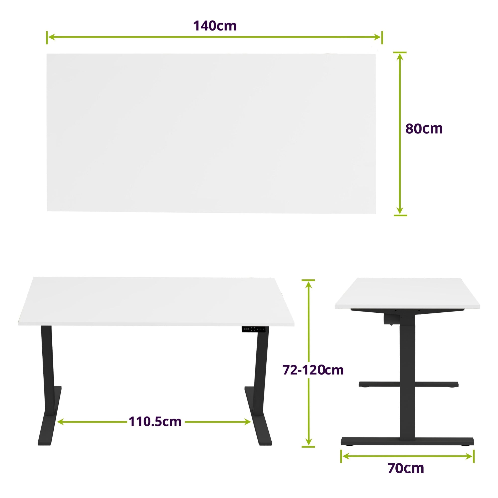 E-base elektrisch zit-sta bureau 140x80