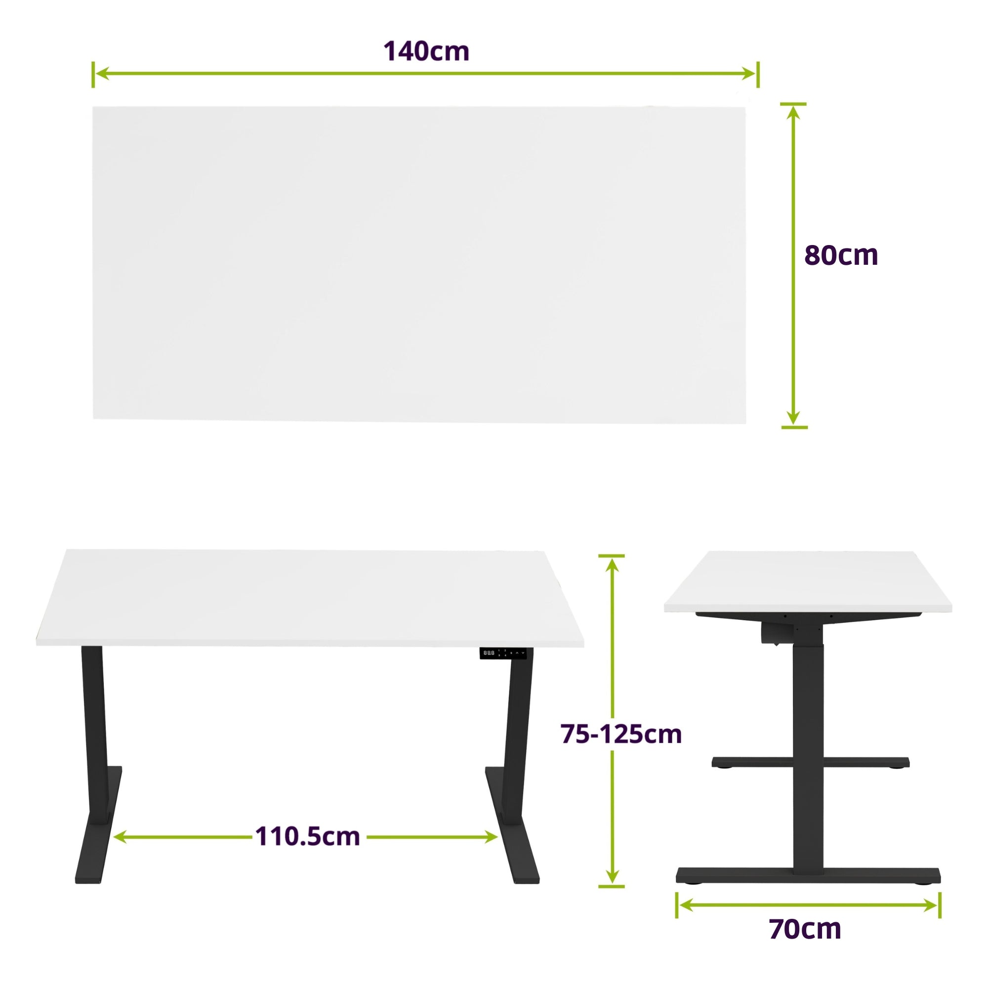 E-base elektrisch zit-sta bureau 140x80