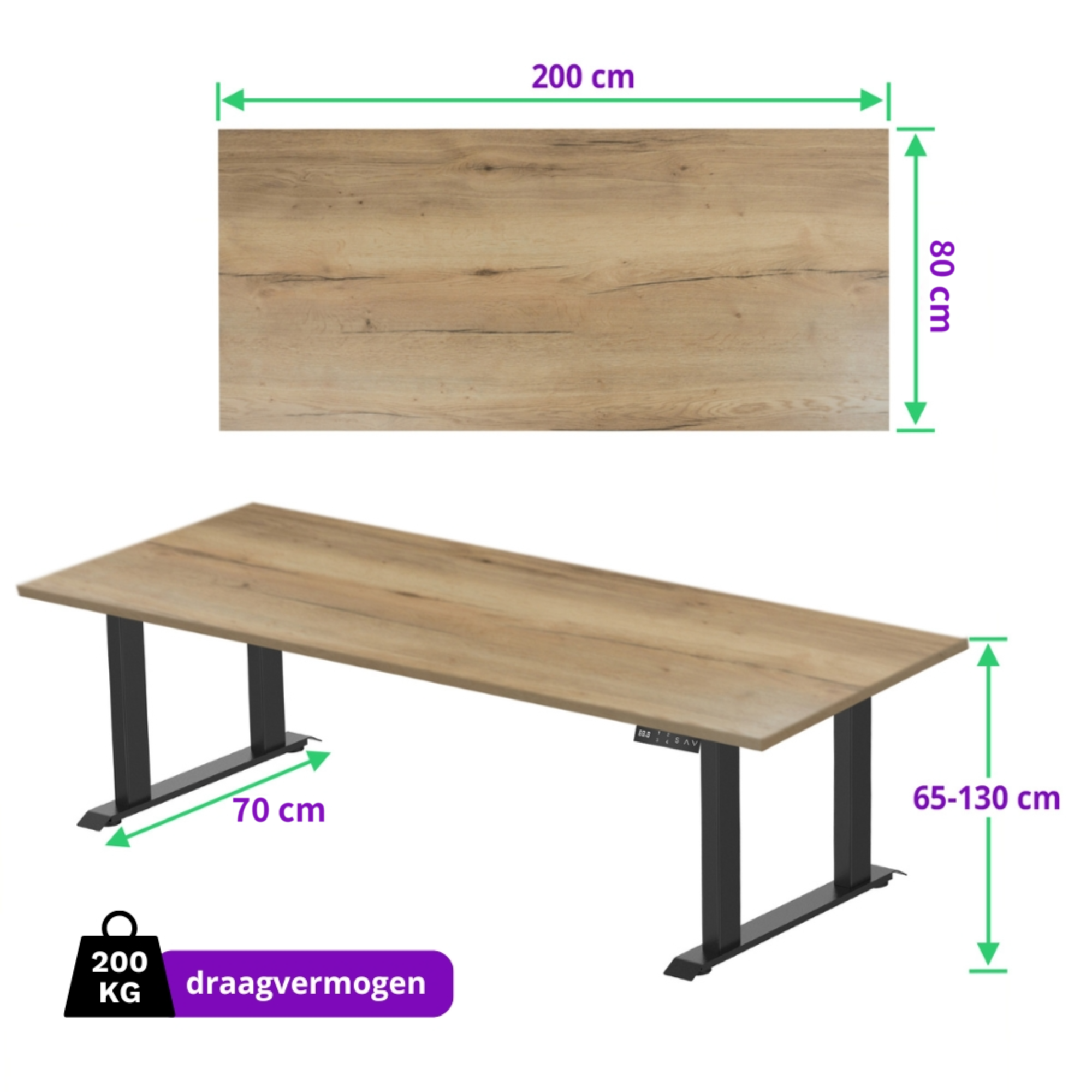 E-motion elektrisch zit-sta bureau 200x80 NPR