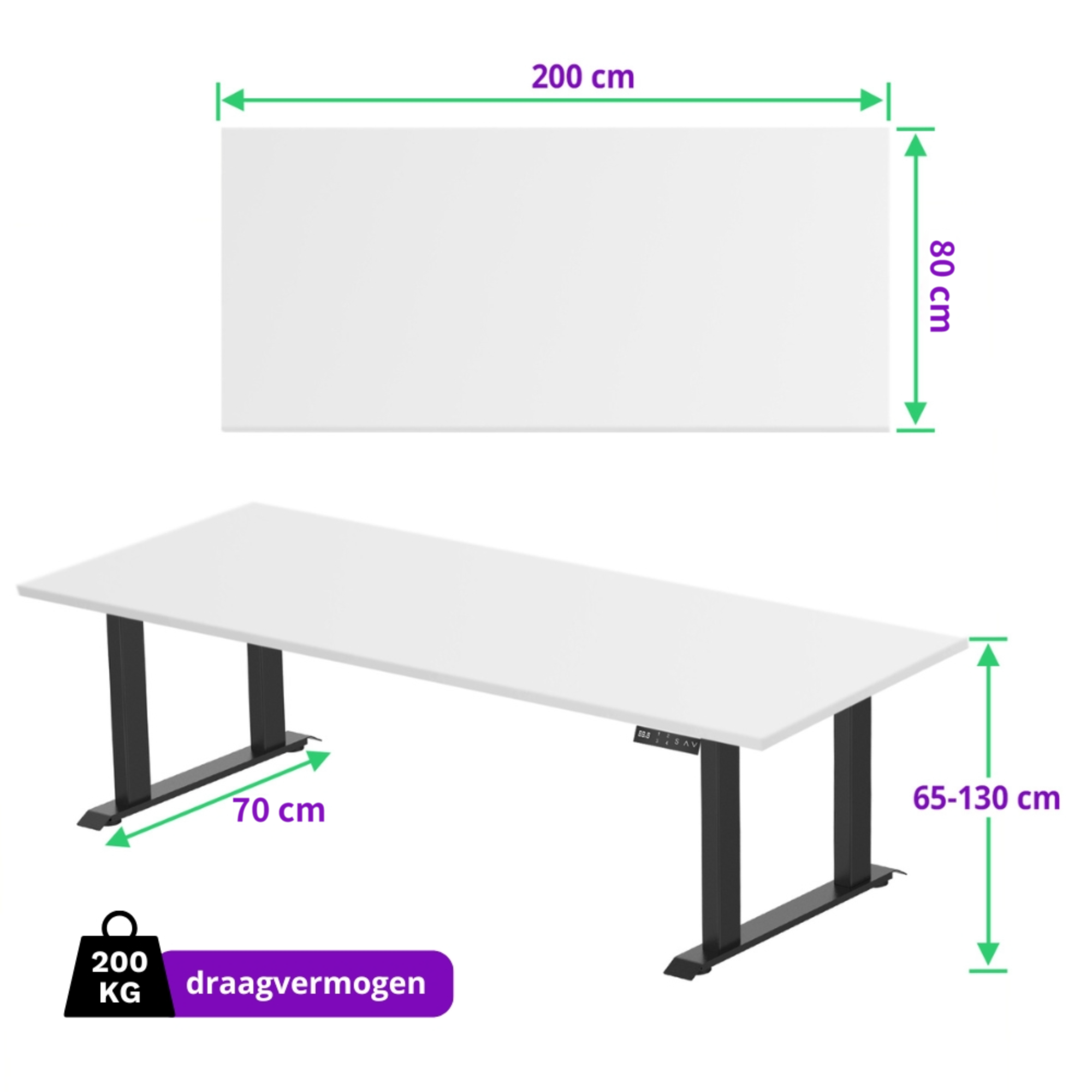 E-motion elektrisch zit-sta bureau 200x80 NPR