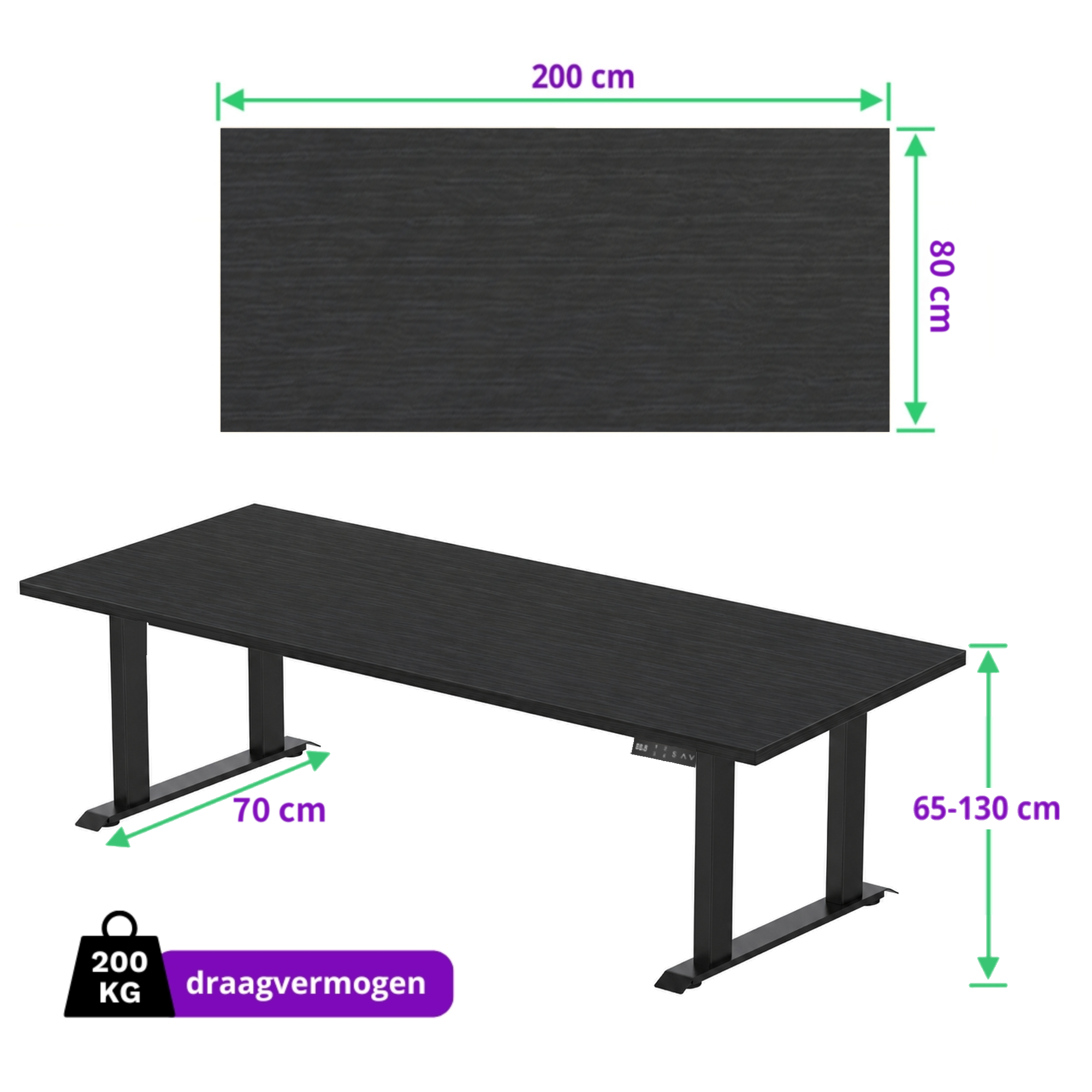 E-motion elektrisch zit-sta bureau 200x80 NPR