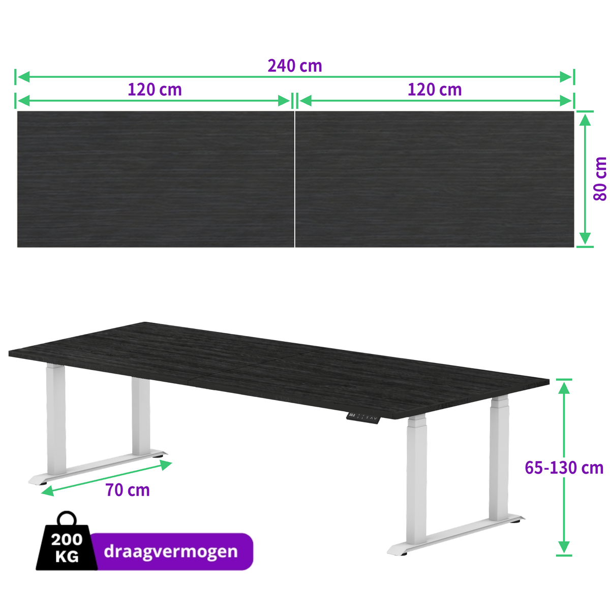E-motion elektrisch zit-sta bureau 240x80 NPR