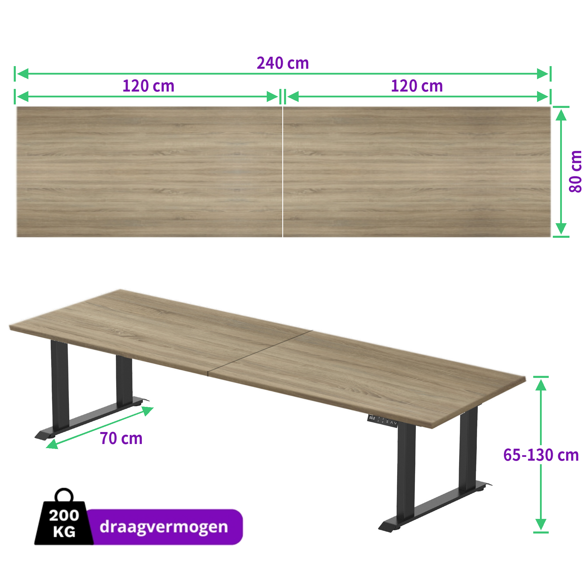 E-motion elektrisch zit-sta bureau 240x80 NPR
