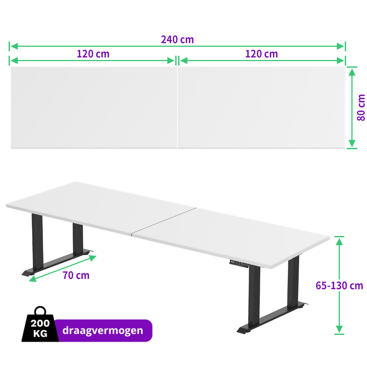 E-motion elektrisch zit-sta bureau 240x80 NPR